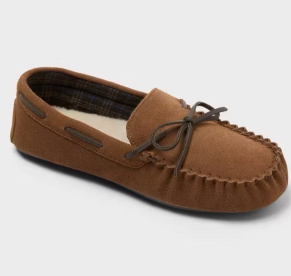 Mens Moccasin Slippers Chestnut Suede Leather Goodfellow & Co Topher 11 M
